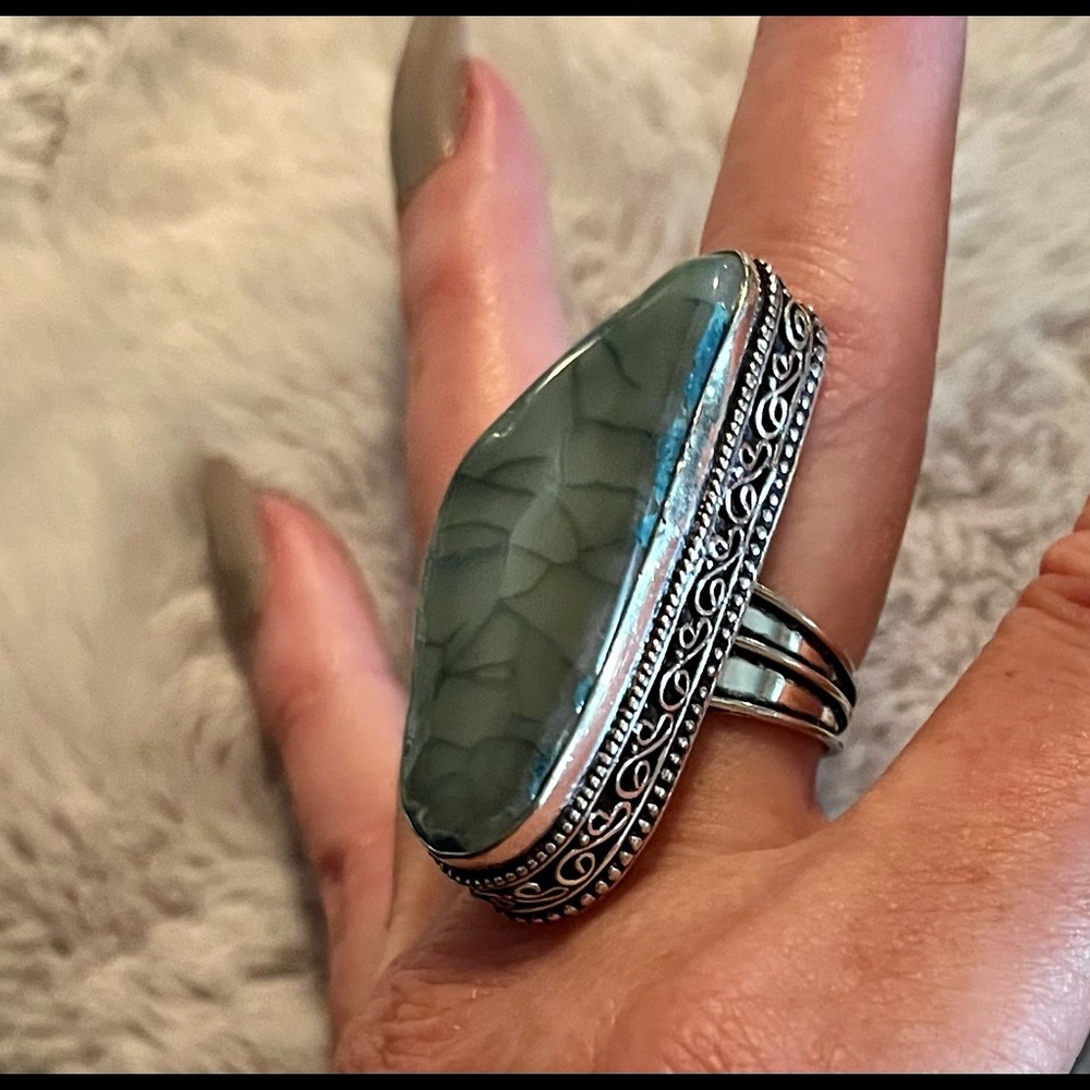 Handmade Sterling Silver Solar Agate ring - Picture 2 of 6